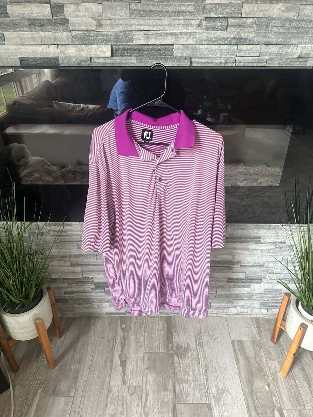 FootJoy Men's XL Purple and White Striped Performance Golf Polo Shirt Tallgrass